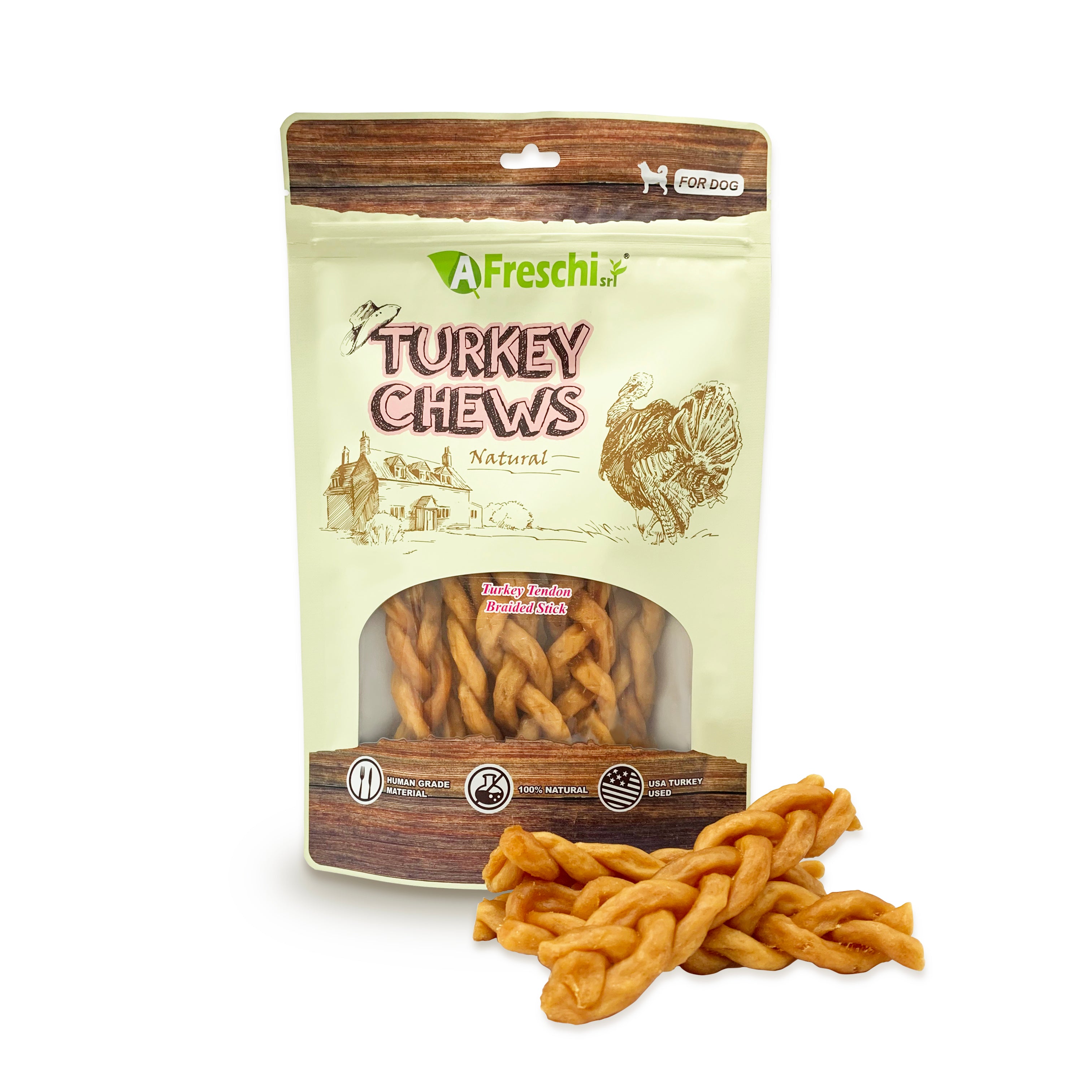 AFreschi Turkey Tendon Braided Stick Dog Treat (130g)