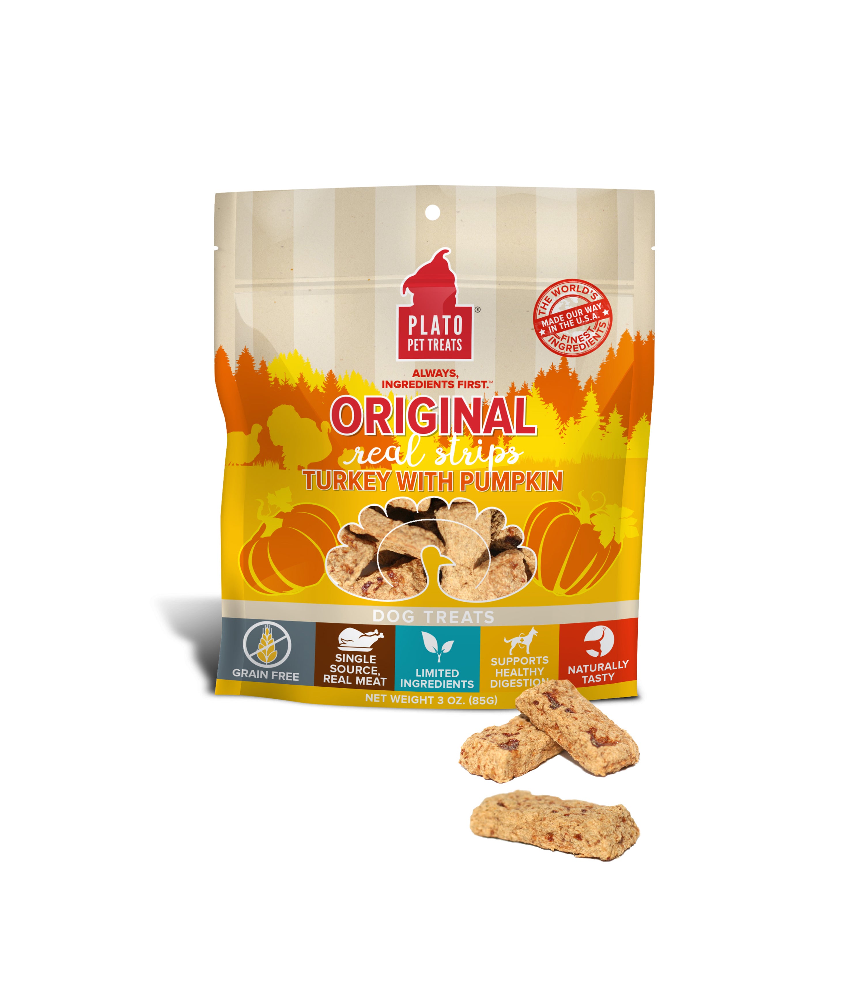 Plato Original Strips Grain Free Turkey Pumpkin (85g)