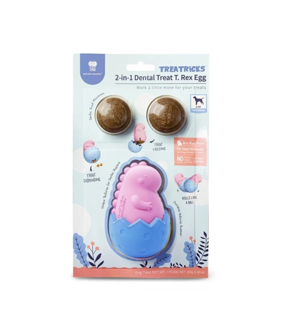 Natura Nourish Treatricks 2-in-1 Chicken Dental Chew Dog Toy (T-Rex Egg)