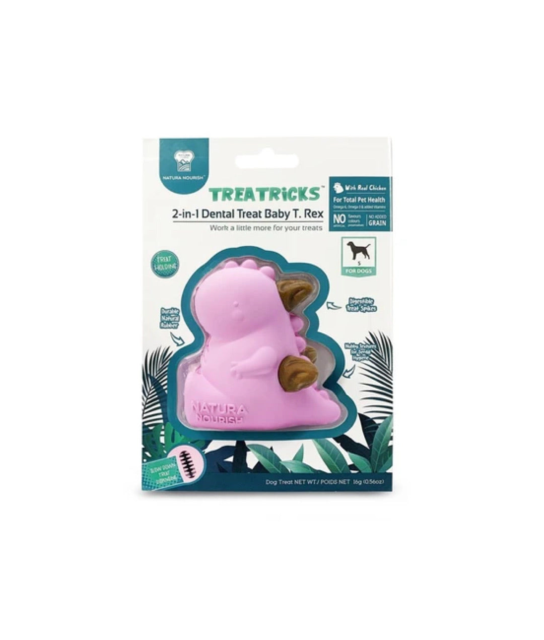 Natura Nourish Treatricks 2-in-1 Chicken Dental Chew Dog Toy (Baby T-Rex)
