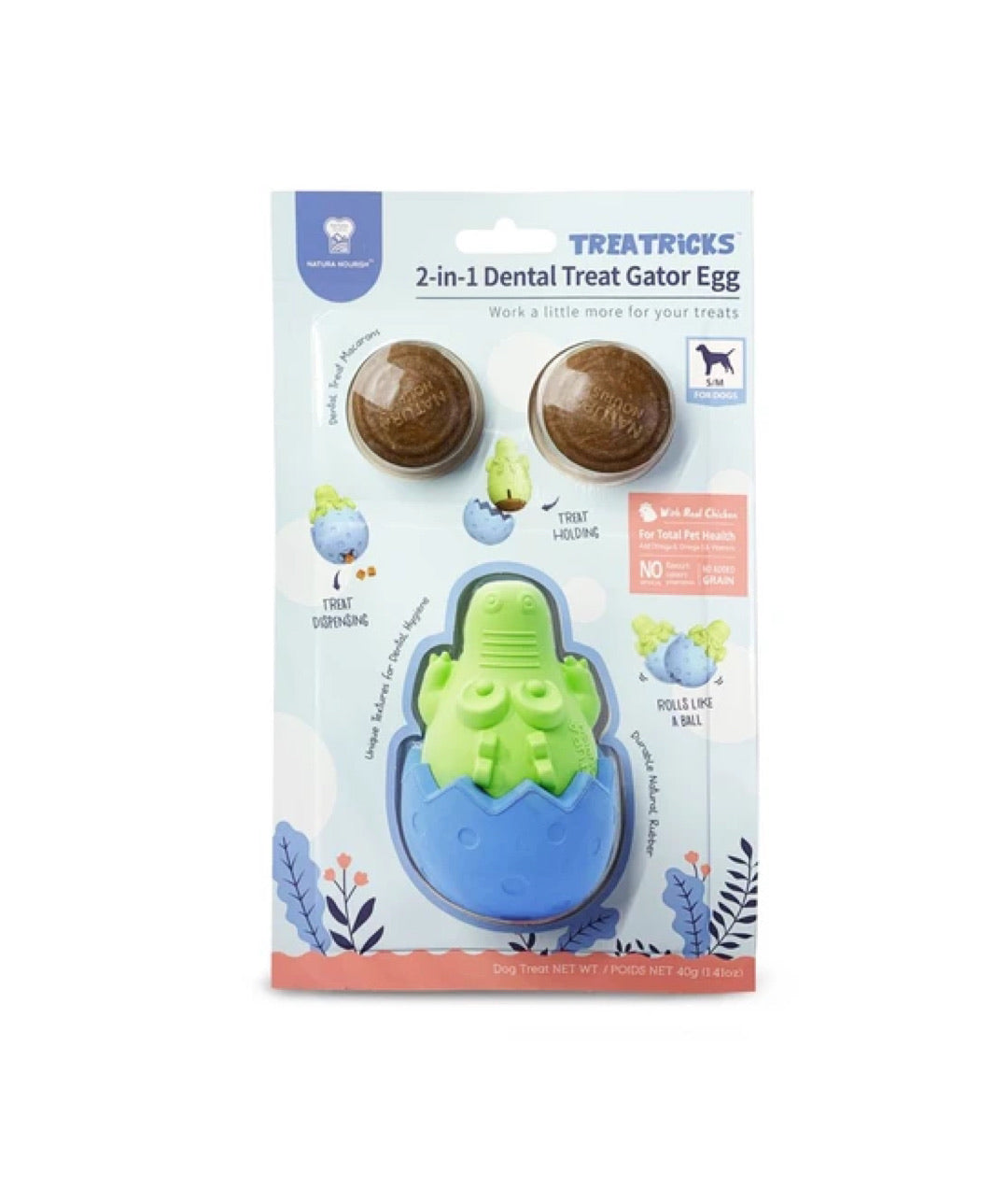Natura Nourish Treatricks 2-in-1 Chicken Dental Chew Dog Toy (Gator Egg)