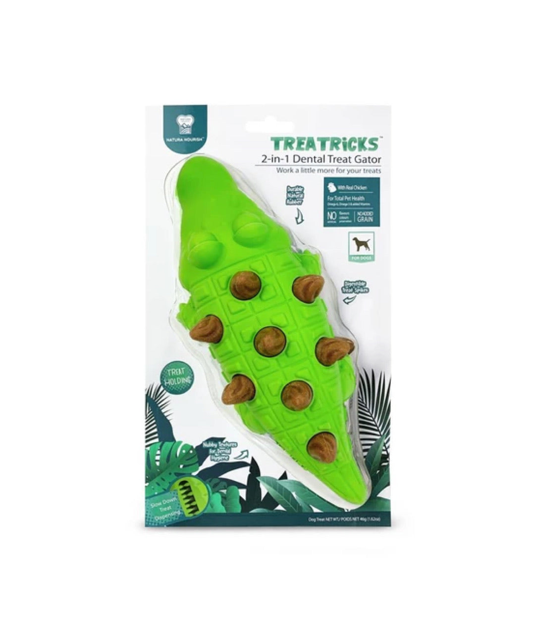 Natura Nourish Treatricks 2-in-1 Chicken Dental Chew Dog Toy (Gator)