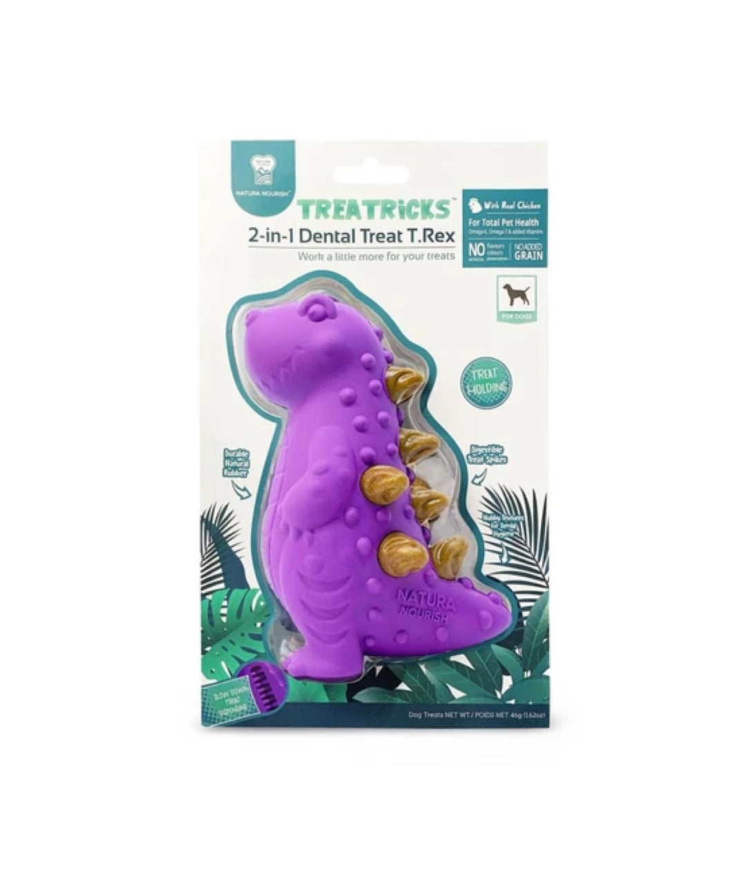 Natura Nourish Treatricks 2-in-1 Chicken Dental Chew Dog Toy (T-Rex)