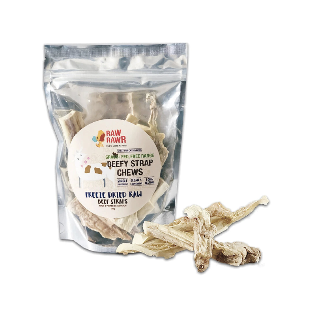 Raw Rawr Grass-Fed Free Range Beef Straps Freeze-Dried Raw Dog Chews (150g)