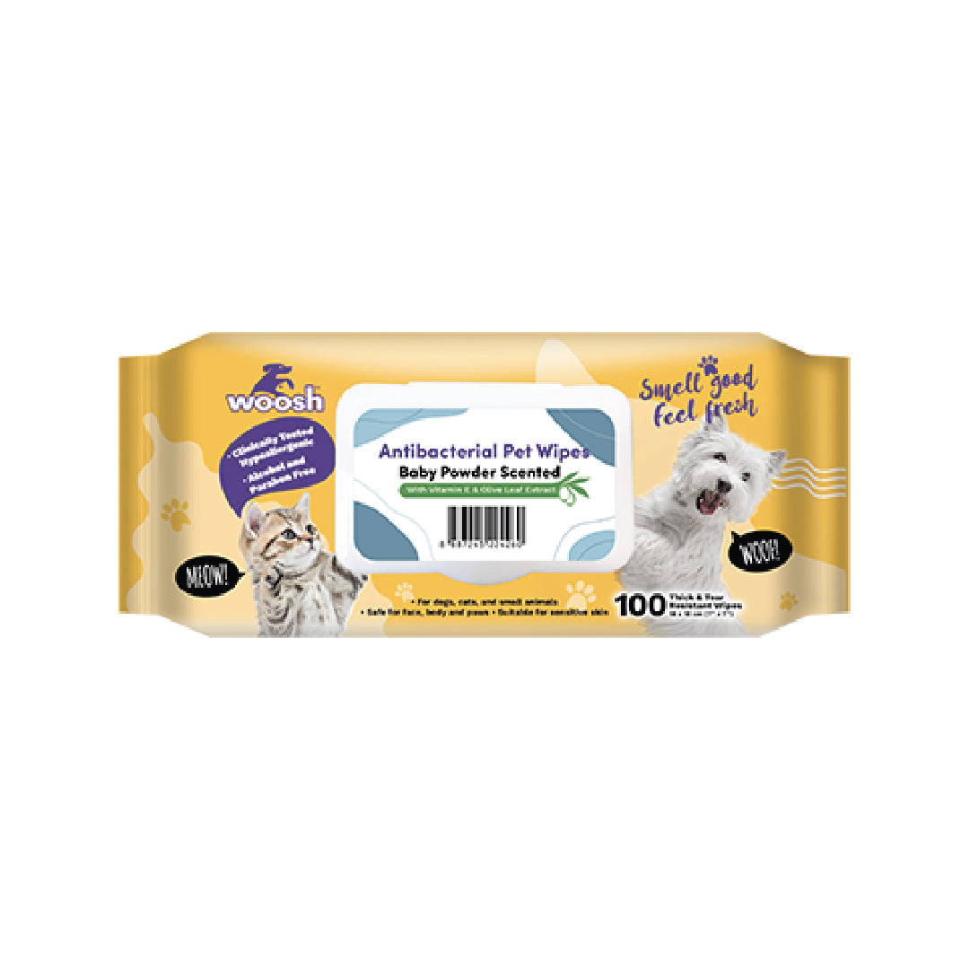 Woosh Baby Powder Scented Antibacterial Pet Wipes (100pcs)