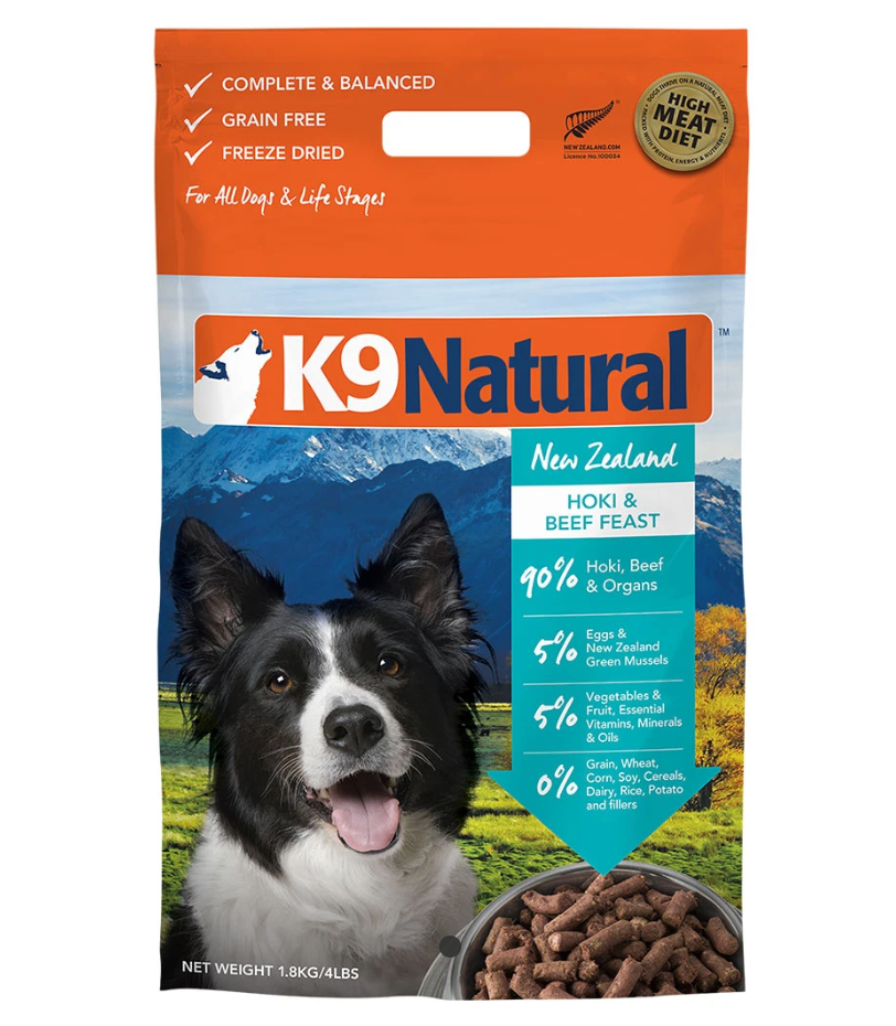 K9 Natural® Freeze-Dried Hoki & Beef Feast Dog Food (1.8kg)