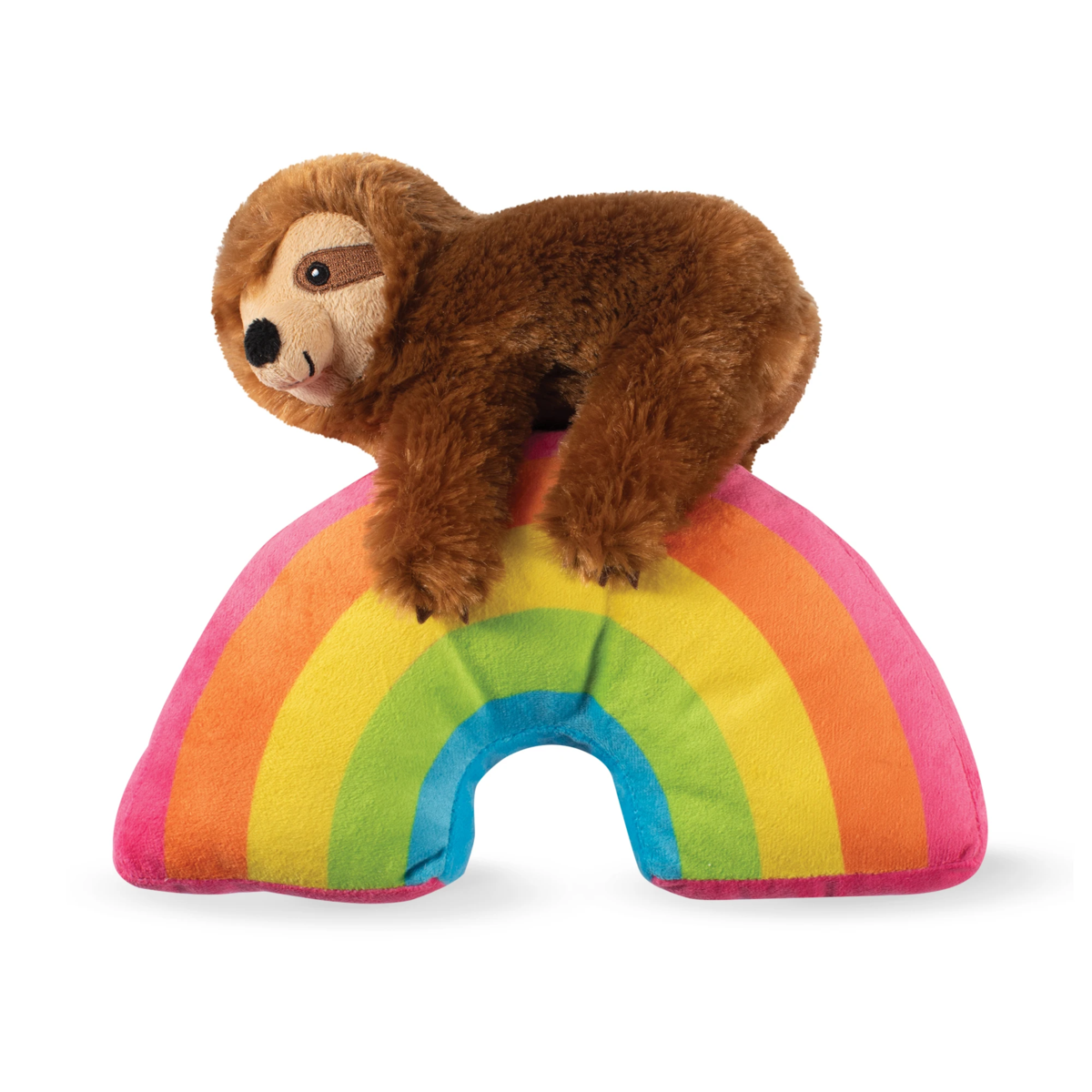 Fringe Studio Ziggy Sloth on a Rainbow Dog Squeaky Plush Toy