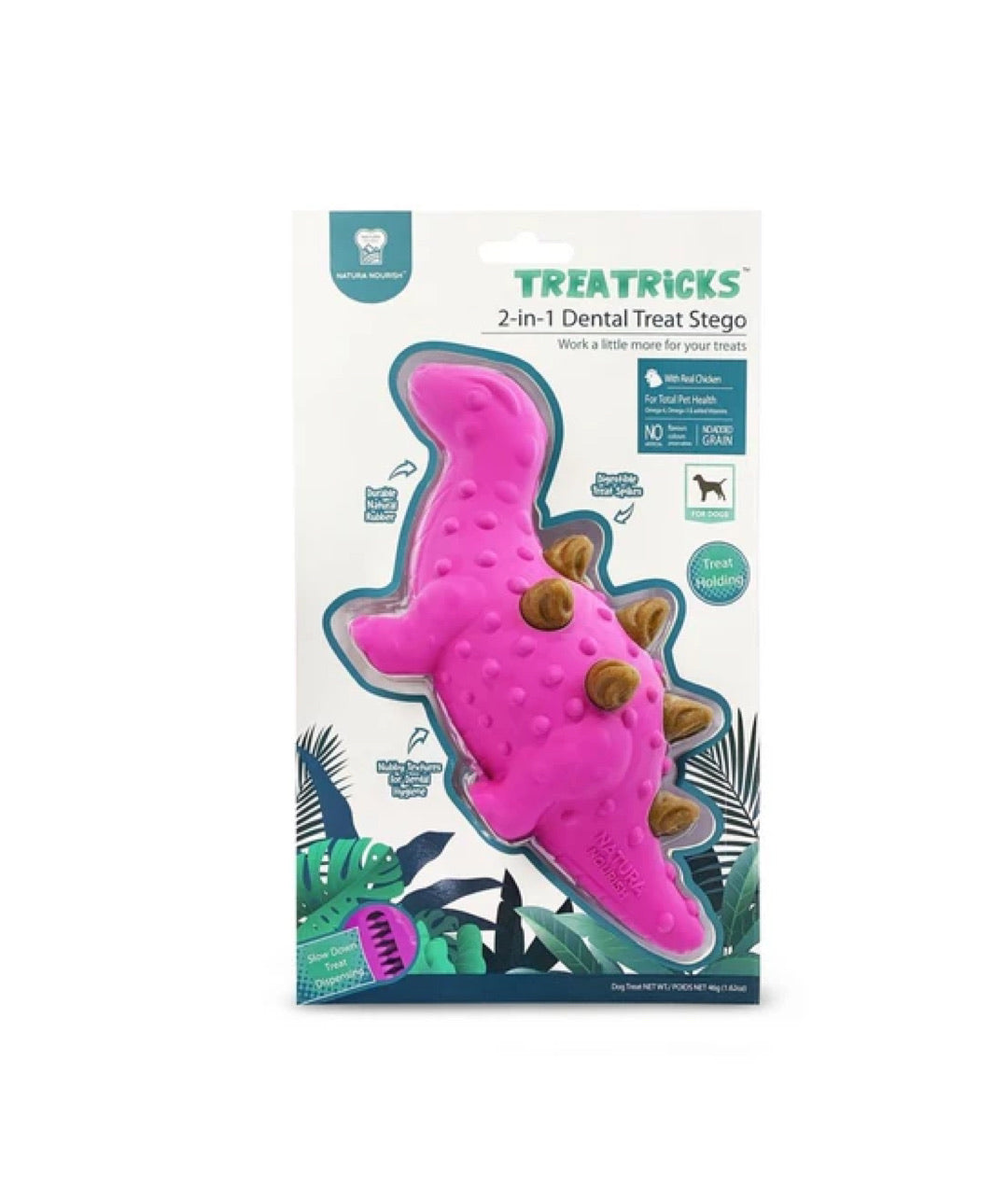 Natura Nourish Treatricks 2-in-1 Chicken Dental Chew Dog Toy (Stego)