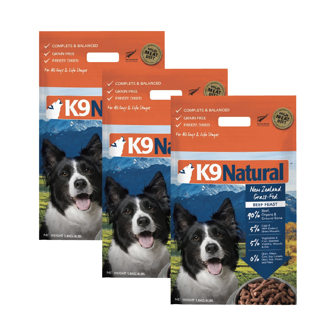 K9 Natural® Freeze-Dried Beef Feast Dog Food (3 x 1.8 kg) Bundle