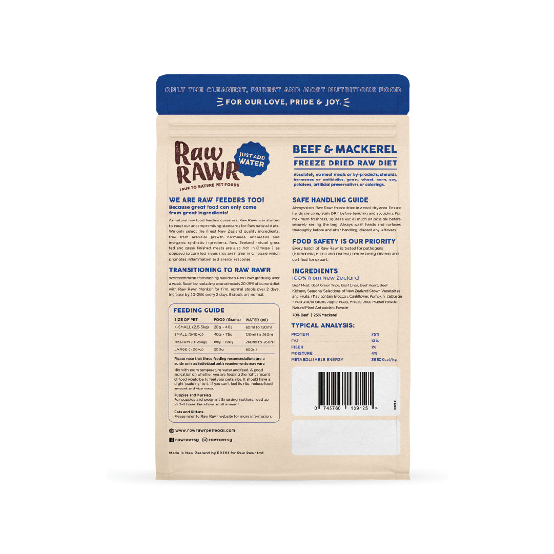 Raw Rawr Balanced Diet Beef & Mackerel Freeze-Dried Raw Cat & Dog Food