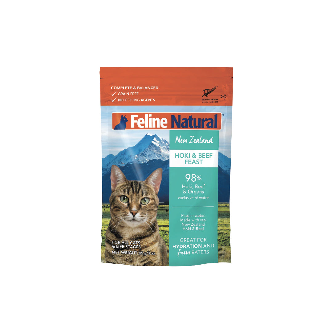 Feline Natural Pouches Hoki & Beef Cat Food (85g)